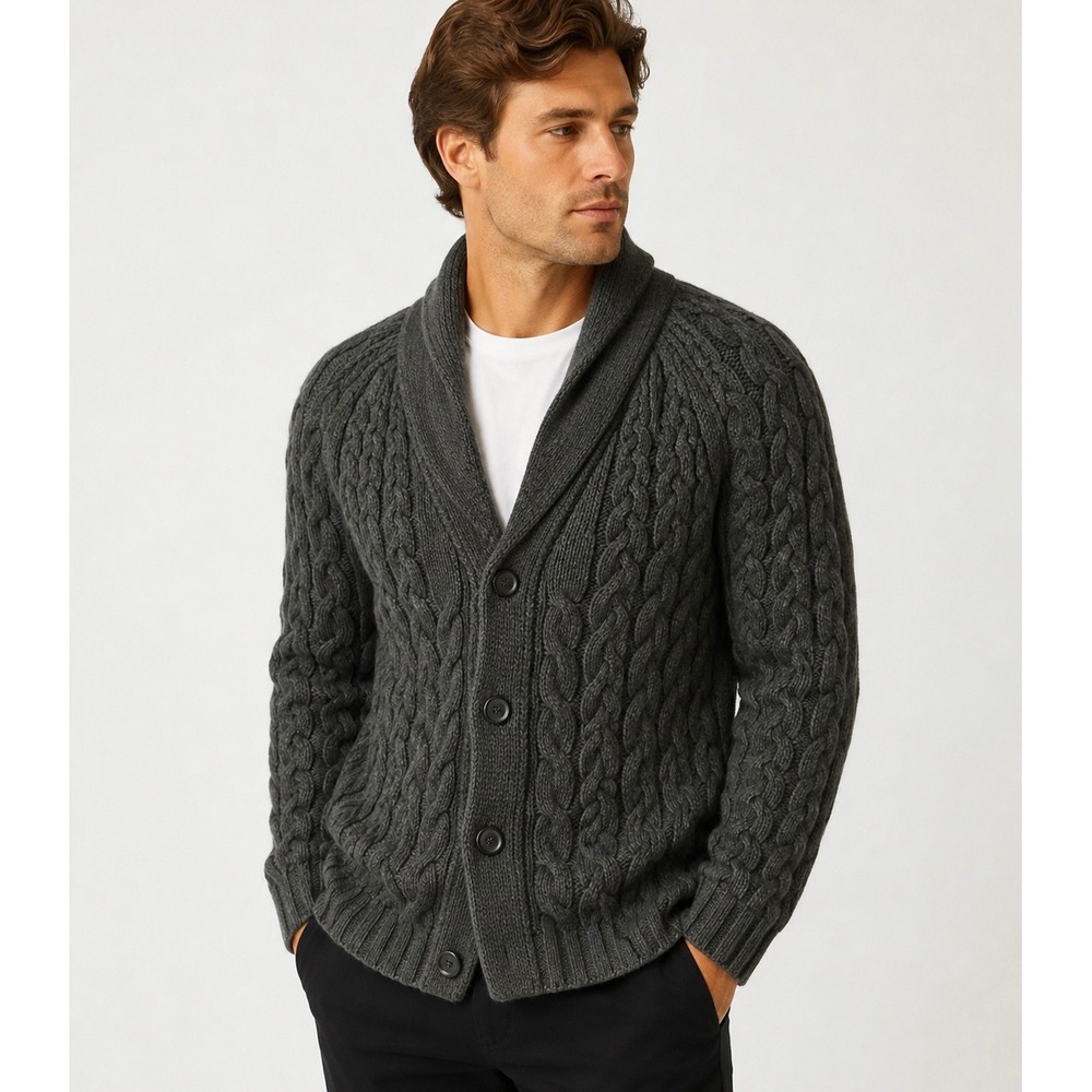 Alpha Studio Men's Cardigan Baby Alpaca Wool Cable Knit Button Front XXL